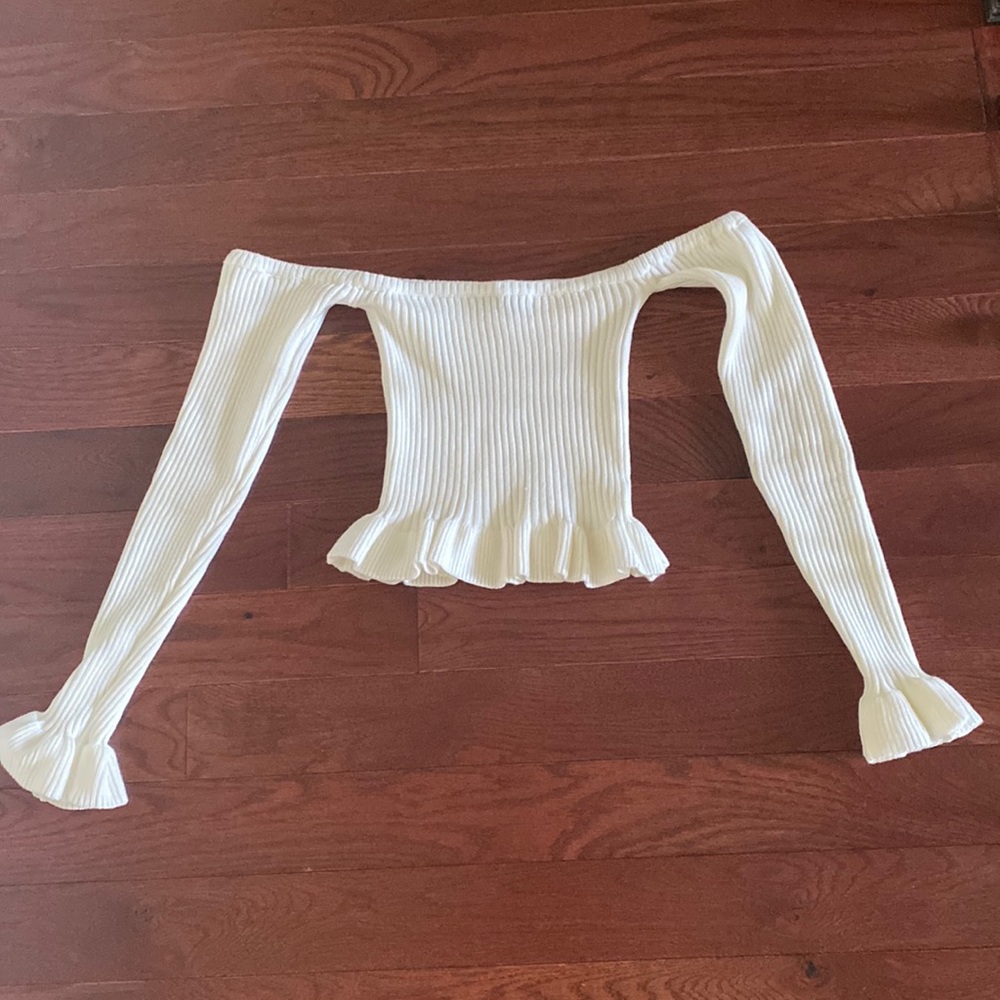 Cream crop off the shoulder sweater